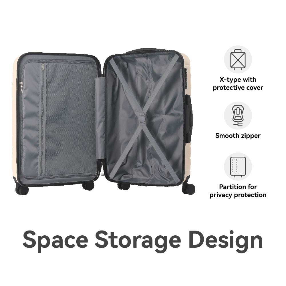 Luggage Sets ABS Hardshell 3pcs Luggage, Lightweight Durable Suitcase Sets Spinner Wheels Suitcase With TSA Lock 20''24''28'' Available(Beige)_voghion.com